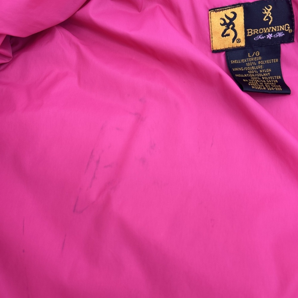 Browning Puffer Jacket Coat Women's Large Pink Gray Quilted Wind Water Resistant - Picture 11 of 12